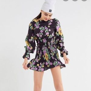 UO Leandra Smocked long sleeve mini dress